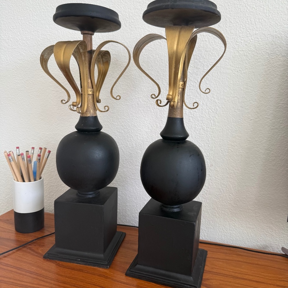 Global Views Set of 2 Wooden Candle Holders